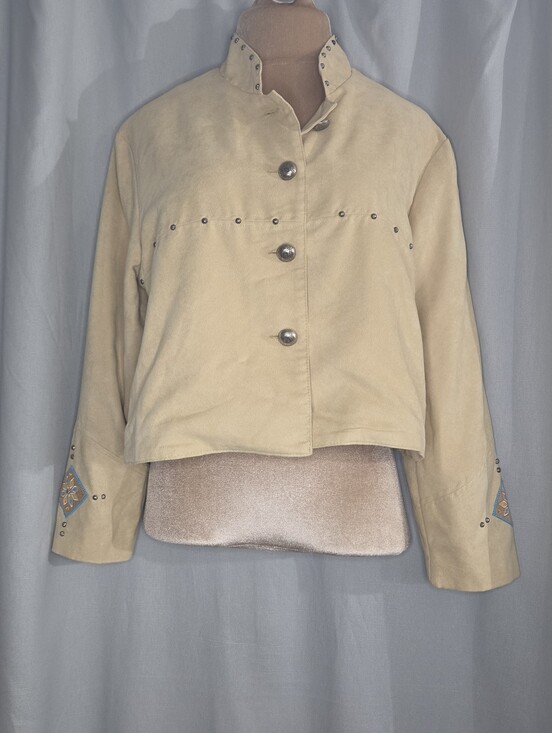 Panhandle Slim Jackets & Blazers - Panhandle Slim L LG Large Beige Suede Stud-Trim Embroidered Cuff Jacket